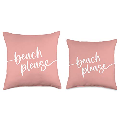 Vine Mercantile Beach Please-Cute Summer Sayings-Flamingo Coral Throw Pillow, 18x18, Multicolor