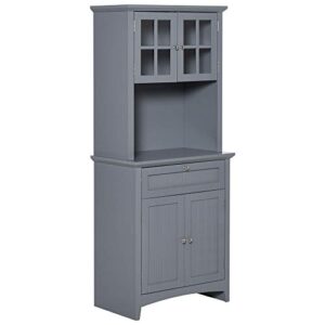 homcom elegant buffet with hutch, kitchen pantry storage cabinet with framed glass door drawer and microwave space, grey