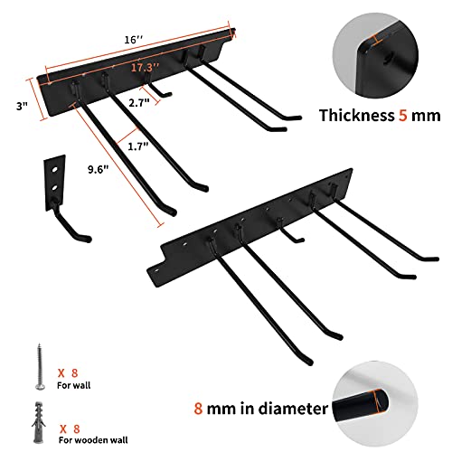 Qualward Garage Storage Wall Shelving Tool Organizer Rack Wall Mounted, Heavy Duty Wall Shelf Max 200 lbs Tool Hangers for Yard Tools, Shovels, Rakes, Brooms, Cords, Hoses, Ropes