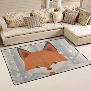 lightweight printed area rug carpet decorative contemporary cartoon fox pattern water-repellent fade resistant for living room bedroom 31x20 inches