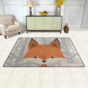 Lightweight Printed Area Rug Carpet Decorative Contemporary Cartoon Fox Pattern Water-Repellent Fade Resistant for Living Room Bedroom 31x20 Inches