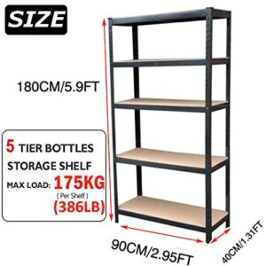 Autofather 5-Tier Heavy Duty Metal Shelving, 70" x 35" x 16" Racking Storage Unit, Black (386LB Capacity Per Shelf), 1929LB Total Capacity Garage Shed Storage Shelving Units, 3 Year Warranty