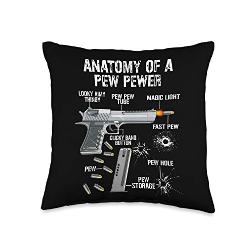 Funny Ammo Gun Lovers Saying Gun Owner Gift Ideas Funny Anatomy of A Pew Pewer-Ammo Gun-Amendment Saying Throw Pillow, 16x16, Multicolor