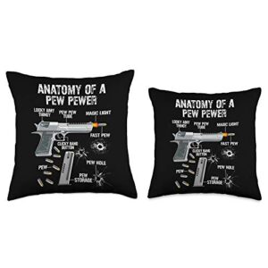 Funny Ammo Gun Lovers Saying Gun Owner Gift Ideas Funny Anatomy of A Pew Pewer-Ammo Gun-Amendment Saying Throw Pillow, 16x16, Multicolor