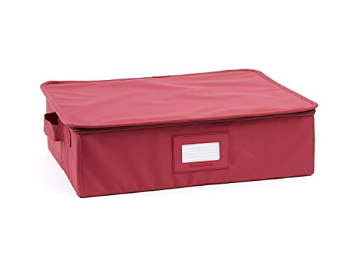 Platter Serveware Storage Box - Durable Polyester, Dual Zippers, Carrying Handles, ID Window, Kitchen Storage-Scarlett Red