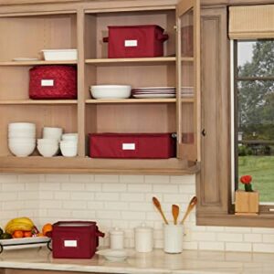 Platter Serveware Storage Box - Durable Polyester, Dual Zippers, Carrying Handles, ID Window, Kitchen Storage-Scarlett Red