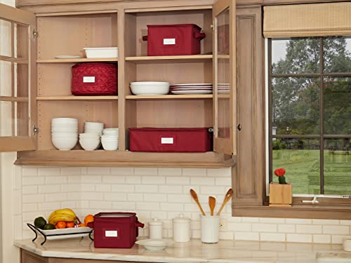 Platter Serveware Storage Box - Durable Polyester, Dual Zippers, Carrying Handles, ID Window, Kitchen Storage-Scarlett Red