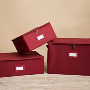 Platter Serveware Storage Box - Durable Polyester, Dual Zippers, Carrying Handles, ID Window, Kitchen Storage-Scarlett Red