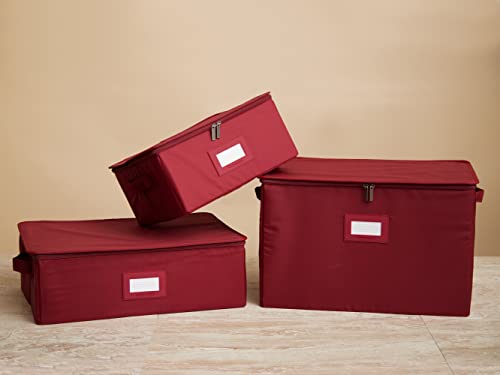 Platter Serveware Storage Box - Durable Polyester, Dual Zippers, Carrying Handles, ID Window, Kitchen Storage-Scarlett Red