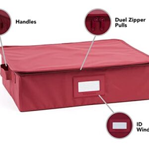 Platter Serveware Storage Box - Durable Polyester, Dual Zippers, Carrying Handles, ID Window, Kitchen Storage-Scarlett Red