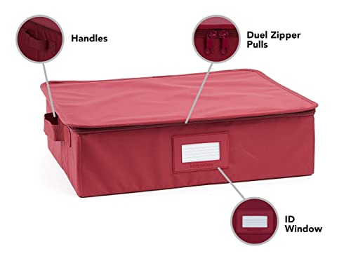 Platter Serveware Storage Box - Durable Polyester, Dual Zippers, Carrying Handles, ID Window, Kitchen Storage-Scarlett Red