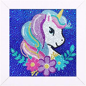 craftoy 5d diamond painting kits for kids 7.1‘’ x 7.1‘’ wooden frame diamond arts and crafts for kids mosaic gem stickers by number kits diy painting arts crafts supply set embroidery gift (f-unicorn)