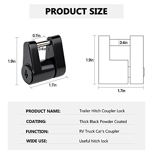 Cenipar Black Trailer Tongue Coupler Lock pin,Dia 1/4 Inch, 3/4 Inch Span,Security Full Protection Towing Power Hauling,Used for Trailer Boat RV Truck Car's Coupler(Pack of One)