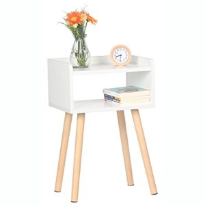exilot nightstand mid-century modern bedside table with solid wood legs minimalist and practical end side table, white