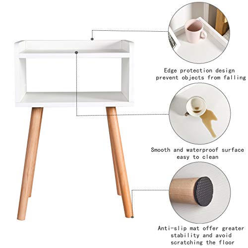 exilot Nightstand Mid-Century Modern Bedside Table with Solid Wood Legs Minimalist and Practical End Side Table, White