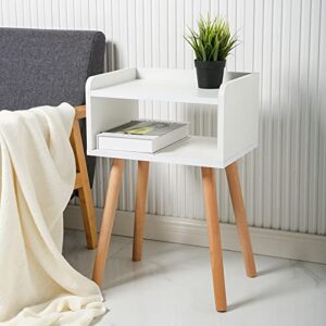 exilot Nightstand Mid-Century Modern Bedside Table with Solid Wood Legs Minimalist and Practical End Side Table, White