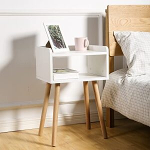 exilot Nightstand Mid-Century Modern Bedside Table with Solid Wood Legs Minimalist and Practical End Side Table, White