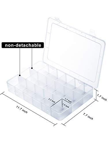 iBune 18 Grids Large Plastic Compartment Container, Bead Storage Organizer Box Case with Adjustable Removable Dividers for Jewelry Craft Tackles Tools, Size 11.7 x 7.7 x 1.7 in, White