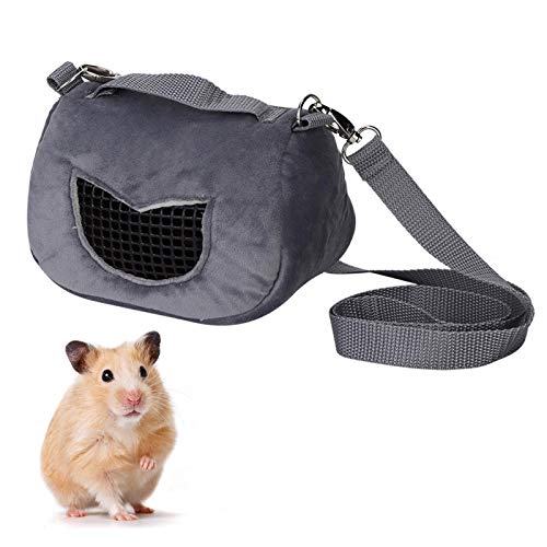 Pet Hamster Carrier Bag Flannelette Portable Breathable Outgoing Bag for Small Pets Guinea Pig Squirrel Chinchilla Gray (M)