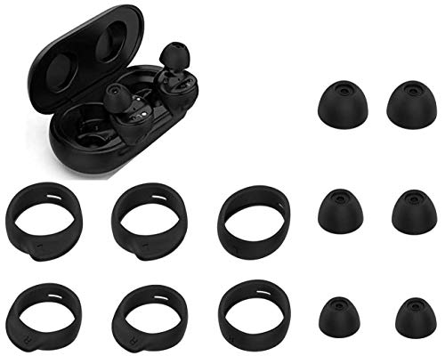 Zotech 6 Pair Eartips Set Anti Slip Earhooks Kit for Samsung Galaxy Buds 3 Pairs Silicone Earbud Eartips S/M/L, 3 Pairs Earhooks S/M/L (Black)