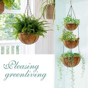 TOOCMEUK Hanging Plant Basket Flower Holder (2pack, 16 inch)-Metal Wire Round Hanging Basket Planter with Coco Fiber Liners for Plants Flower Pots Outdoor Garden Porch and Balcony Decor