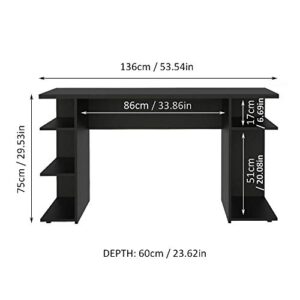 Madesa Gaming Computer Desk with 5 Shelves, Cable Management and Large Monitor Stand, Wood, 24" D x 53" W x 29" H - Black