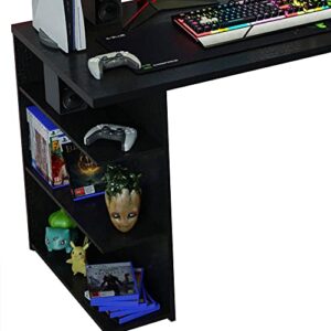 Madesa Gaming Computer Desk with 5 Shelves, Cable Management and Large Monitor Stand, Wood, 24" D x 53" W x 29" H - Black