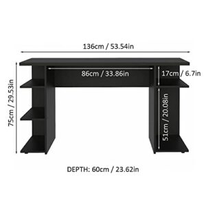 Madesa Gaming Computer Desk with 5 Shelves, Cable Management and Large Monitor Stand, Wood, 24" D x 53" W x 29" H - Black