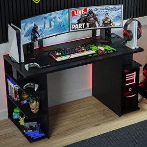 Madesa Gaming Computer Desk with 5 Shelves, Cable Management and Large Monitor Stand, Wood, 24" D x 53" W x 29" H - Black