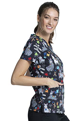 Cherokee Prints Women Scrubs Top V-Neck Print CK651, S, Llama Love