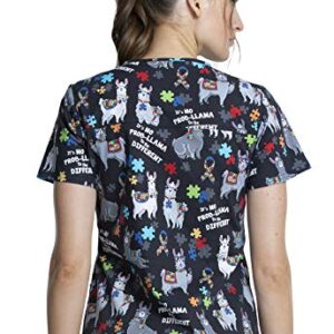 Cherokee Prints Women Scrubs Top V-Neck Print CK651, S, Llama Love