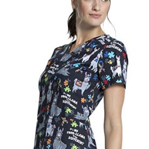 Cherokee Prints Women Scrubs Top V-Neck Print CK651, S, Llama Love