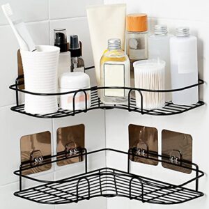 aidoit corner shower caddy, 2 pack shower shelf bathroom shower organizer storage with 8 pack powerful adhesive hooks for toilet kitchen dorm