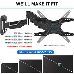 MOUNTUP Height Adjustable TV Wall Mount, TV Mount for Most 23-55 Inch TVs, Gas Spring Full Motion TV Wall Mount Bracket, Swivel Tilt Single Articulating Arm, Fits Max VESA 400x400mm, 11-44lbs MU0037