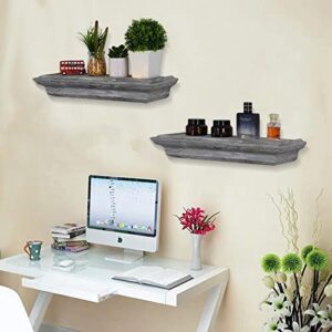 Eitida Wall-Mounted Wood Floating Display Shelves with Spotlight, Set of 2 for Entrance, Kitchen, Bedroom, Living Room Storage and Decor, Gray.(Battery Not Included)