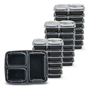 [150pack] 32oz meal prep containers, black plastic container, 3 compartment lunch box, bento box, to go food packaging, reuseable