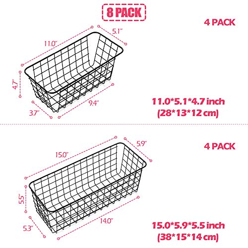 XINFULL 8 Pack Wire Storage Baskets Household Metal Wall-Mounted Containers Organizer Bins for Kitchen Bathroom Freezer Pantry Closet Laundry Room Cabinets Garage Shelf, 4 Large 4 Medium
