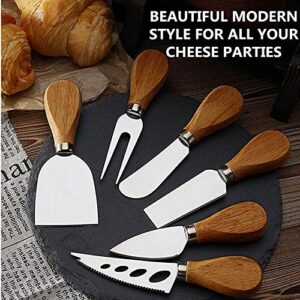 MJuAn Premium 6-Piece Cheese Knife Set,Complete Stainless Steel Cheese Knives Collection(Acacia Wood Handle)-Cheese Spreader Knife for Charcuterie,Gift-Ready