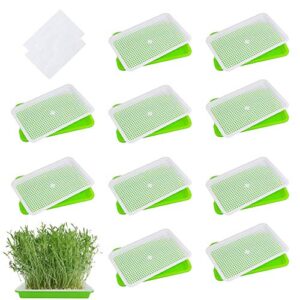 ebaokuup 10pcs seed sprouter tray with drain holes - bpa free seed garden plant germination propagation trays, soil-free wheatgrass tray sprouter microgreens growing kit with germinating paper