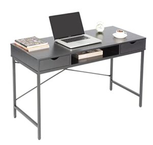 jjs 48' writing desk with drawers, contemporary home office large computer laptop workstation with storage, black