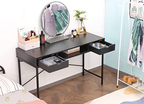 JJS 48' Writing Desk with Drawers, Contemporary Home Office Large Computer Laptop Workstation with Storage, Black