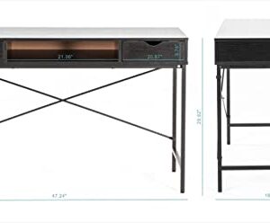 JJS 48' Writing Desk with Drawers, Contemporary Home Office Large Computer Laptop Workstation with Storage, Black