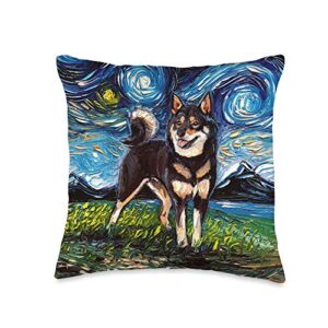 sagittarius gallery black and tan shiba inu starry night cute dog art by aja throw pillow, 16x16, multicolor