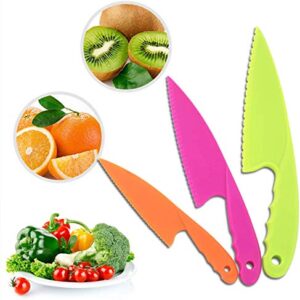 POCOMOCO 12Pcs Kids Plastic Knife Set,BPA-Free Children's Safe Cooking Knife Set with Cut Resistant Gloves(Ages 6-12)&Cutting Board for Fruit,Salad (Pink)