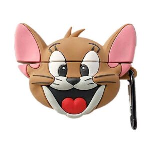 soft silicone cute airpod case cover for apple airpods pro 2019 with keychain tom and jerry brown mouse anime 3d cartoon adorable lovely funny kids teens girls boys daughter women