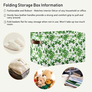 senya St. Patrick's Day Storage Basket, Large Foldable Storage Basket with Handles, Lucky Clover Shamrocks Fabric Collapsible Storage Bins Organizer Bag