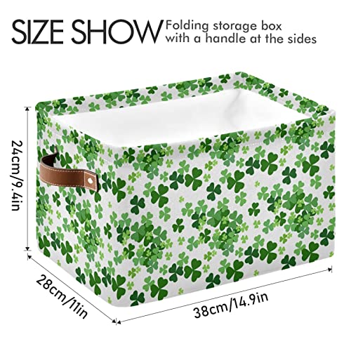 senya St. Patrick's Day Storage Basket, Large Foldable Storage Basket with Handles, Lucky Clover Shamrocks Fabric Collapsible Storage Bins Organizer Bag