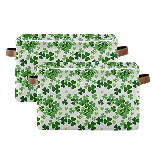 senya St. Patrick's Day Storage Basket, Large Foldable Storage Basket with Handles, Lucky Clover Shamrocks Fabric Collapsible Storage Bins Organizer Bag