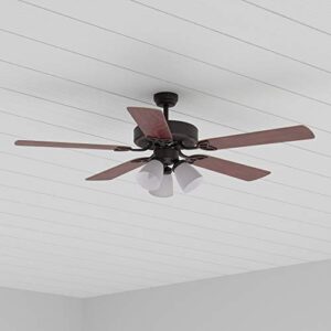 Amazon Basics 52-Inch Ceiling Fan - Includes LED Light Kit with Three Candelabra Base LED Light Bulbs - Five Reversible Blades, Oil Rubbed Bronze Finish