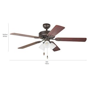 Amazon Basics 52-Inch Ceiling Fan - Includes LED Light Kit with Three Candelabra Base LED Light Bulbs - Five Reversible Blades, Oil Rubbed Bronze Finish